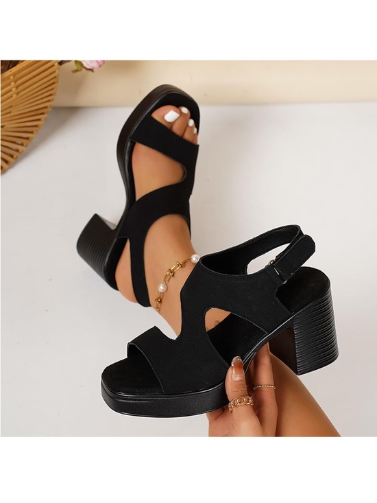 Shoes - Women’s Black Block Heel Slingback Sandals